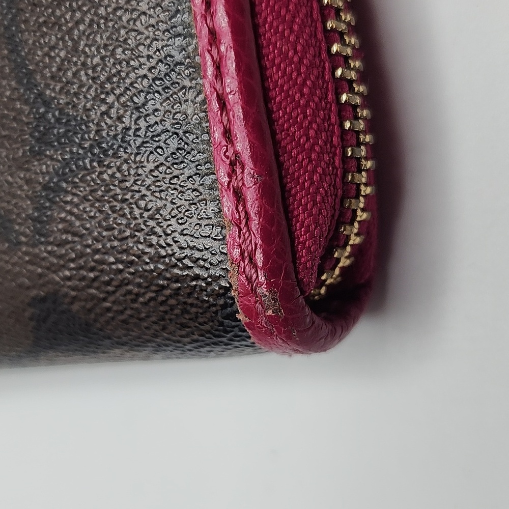Coach Signature PVC/Leather Accordian Zip Wallet Brown and Pink - Picture 8 of 13